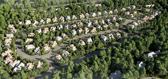 New Sea Bury Homes Cape Cod Neighborhood Aerial View